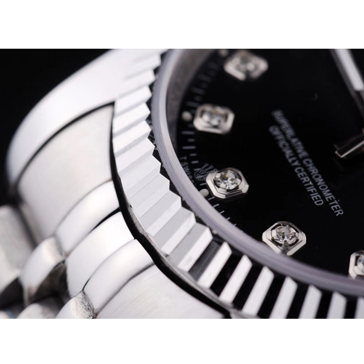 AAA Replica Watches Bezel Ribbed Diamonds Dial Black Rolex Datejust 7458 0612